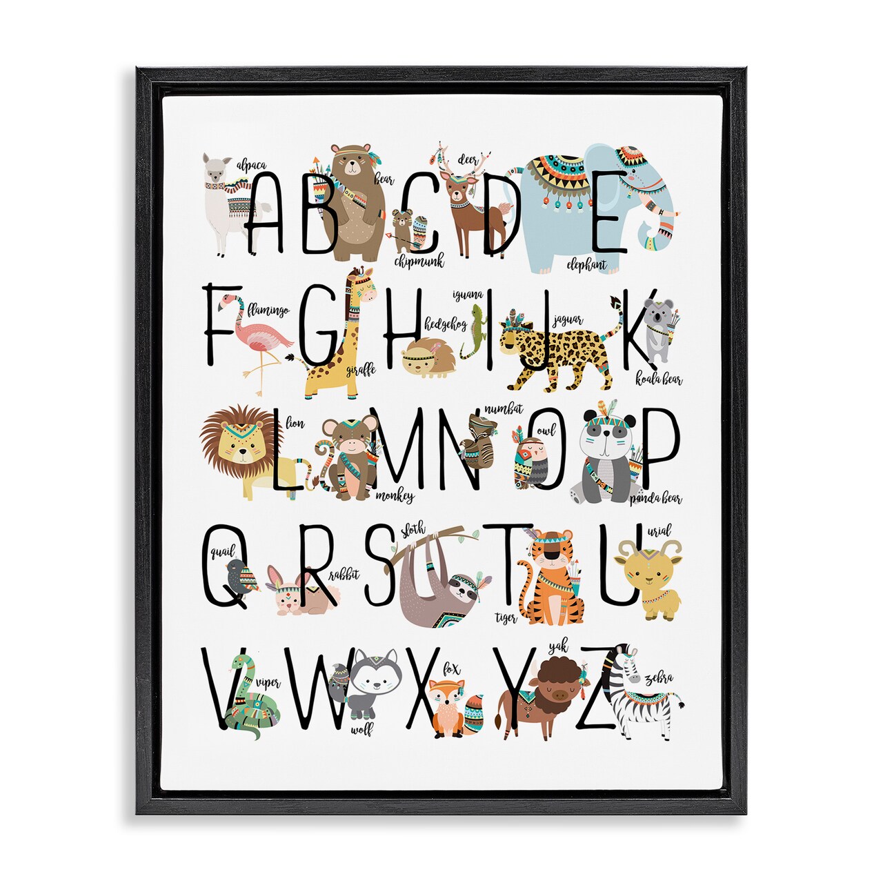 Stupell Industries Boho Animals Alphabet Framed Floater Canvas Wall Art